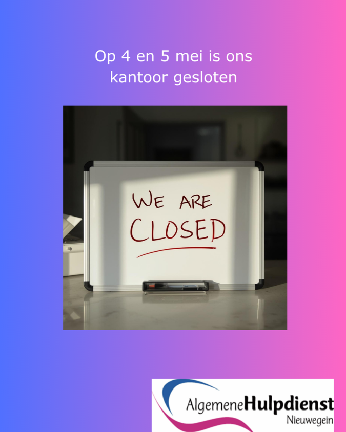 Kantoor AHN gesloten op 4 en 5 mei